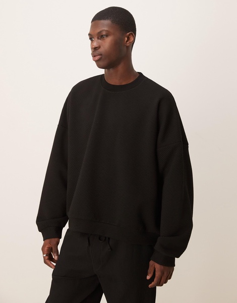 ASOS DESIGN extreme oversize boxy sweatshirt with heavy ribbed texture in black