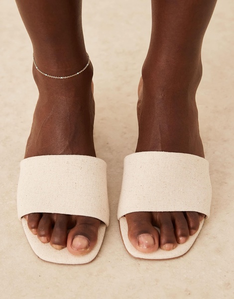 ASOS DESIGN Wide Fit honeycomb mid heel mules in natural linen