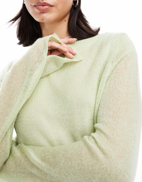 ASOS DESIGN crew neck sweater in loose knit in sage