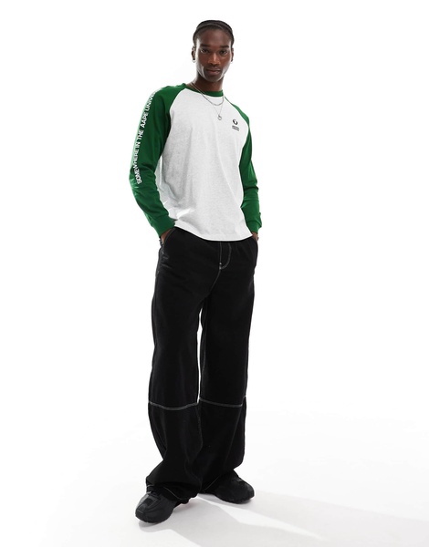 Aape by A Bathing Ape raglan long sleeve T-shirt in gray and green