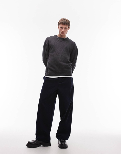 ARKET boiled wool rib knit sweater in off-black