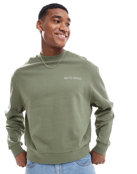 ASOS DESIGN boxy oversized sweatshirt with box fruit back print in green