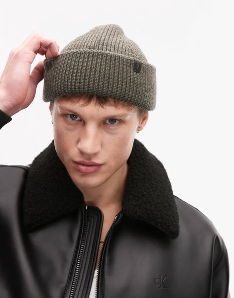 AllSaints merino wool fisherman beanie in green