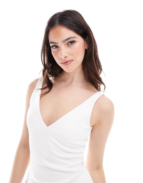 Bershka shaping plunge neck maxi dress in off white
