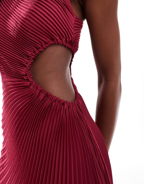 Aria Cove Exclusive pleated one-shoulder cut-out maxi dress in berry