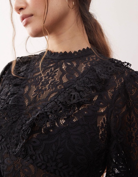 Miss Selfridge lace victoriana blouse in black