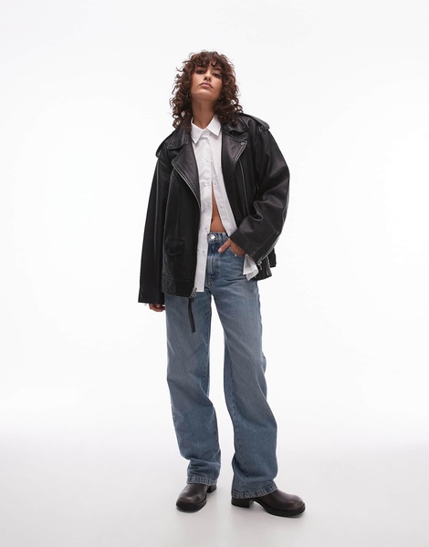 AllSaints Daylen relaxed leather biker jacket in black