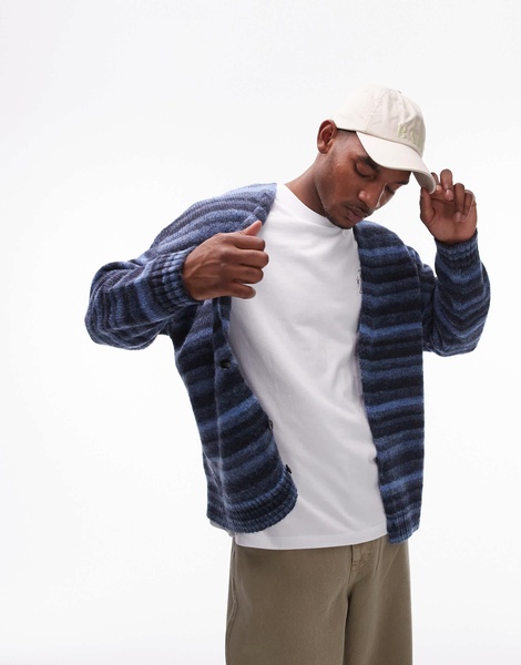 Topman oversized cardigan in abstract pattern in blue