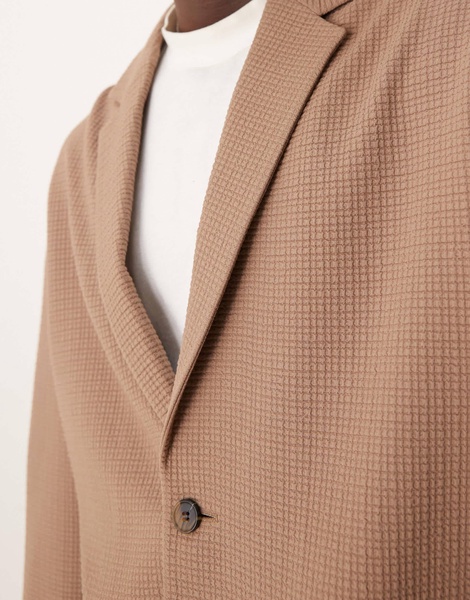 ASOS DESIGN slouchy oversized suit jacket in brown seersucker