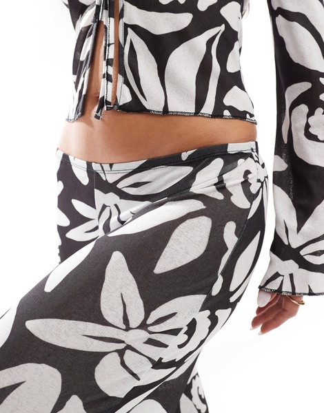 ASOS DESIGN textured mesh wide leg pants in black and white oversized floral - part of a set