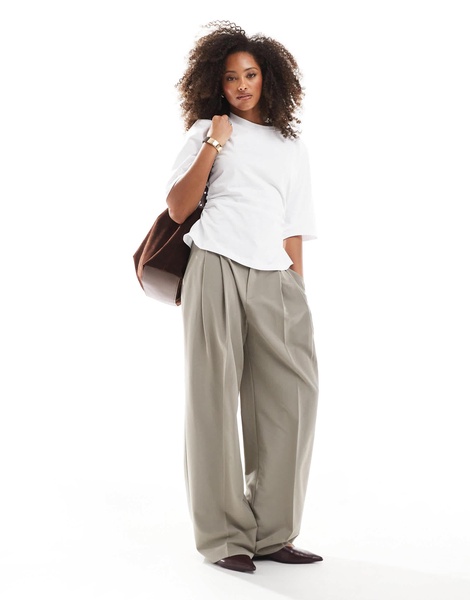 ASOS DESIGN shoulder pad cinched waist T-shirt in white