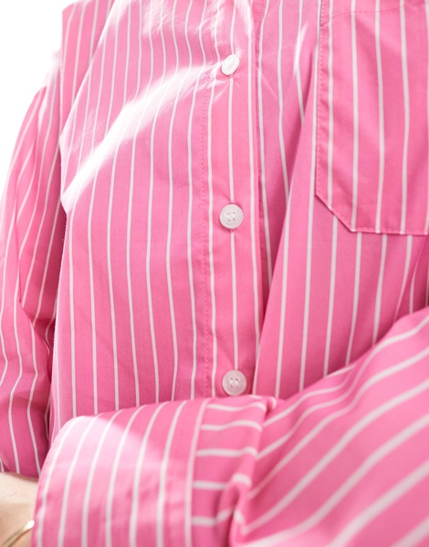 Bershka oversized shirt in pink pinstripe