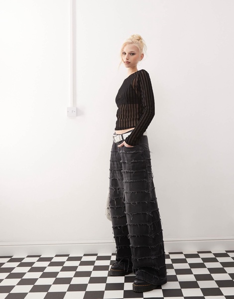 COLLUSION sheer stripe backless top