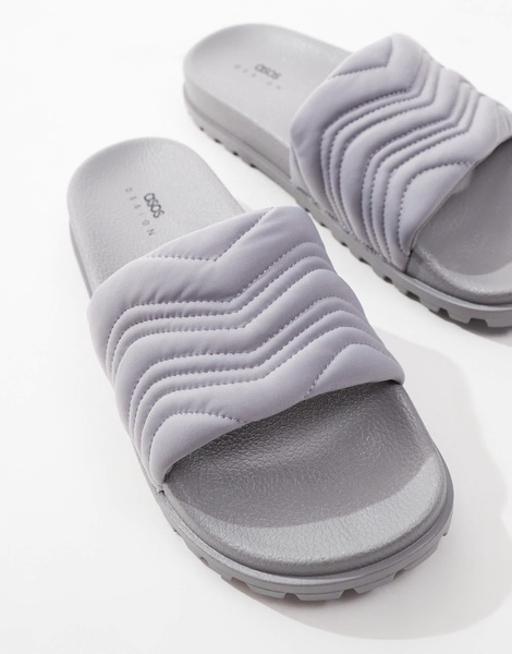 ASOS DESIGN slide sandals in gray with cleated soles