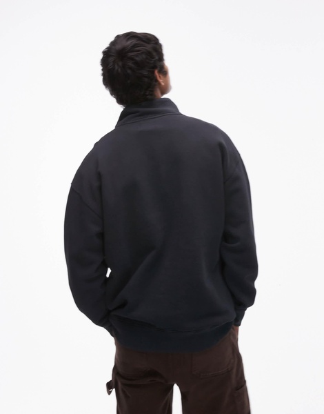 Topman washed 1/4 zip sweatshirt in black
