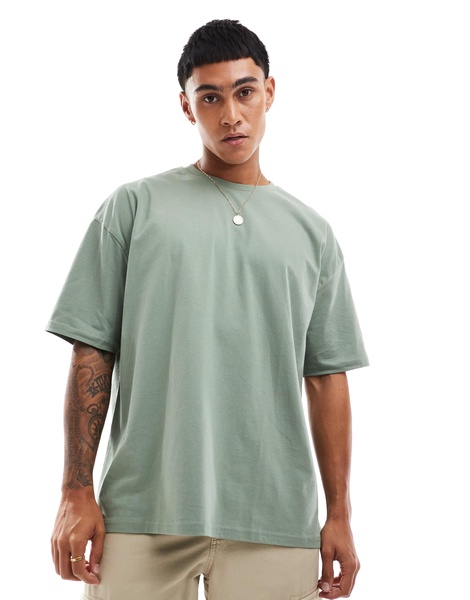 ASOS DESIGN oversized t-shirt with cartoon back print in green