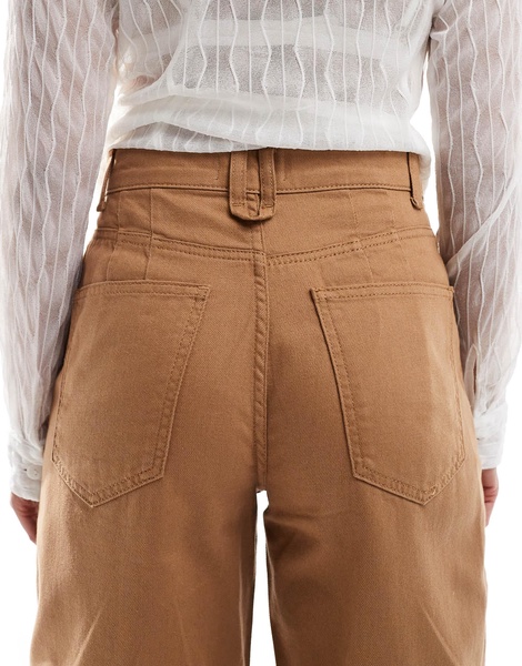 ASOS DESIGN barrel leg jeans in tan with gold details