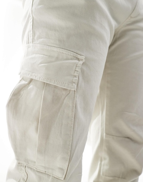 Bershka cuffed cargo pants in beige