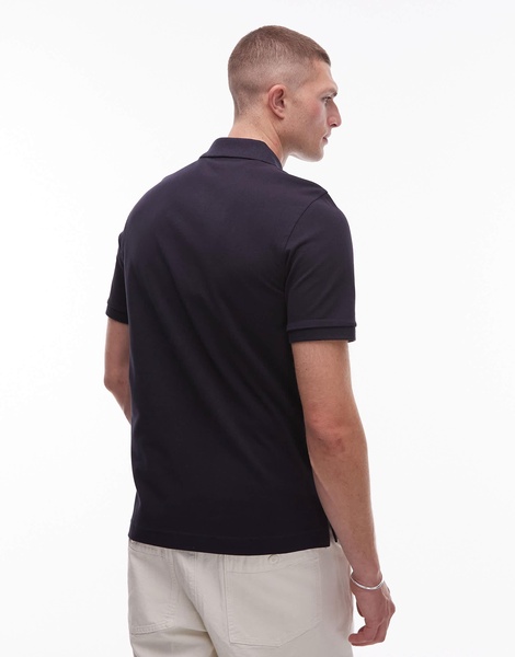 ARKET pique jersey short sleeve polo shirt in navy blue