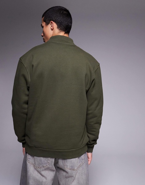 ASOS DESIGN premium heavyweight boxy oversized quarter zip sweatshirt 400gsm in khaki