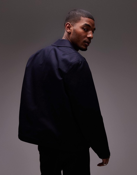 ARKET zip front minimal workwear jacket with collar in navy