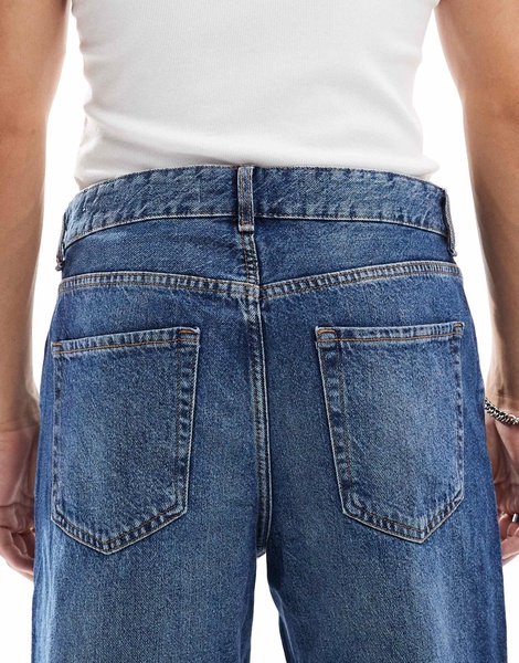Bershka straight vintage fit jeans in denim blue