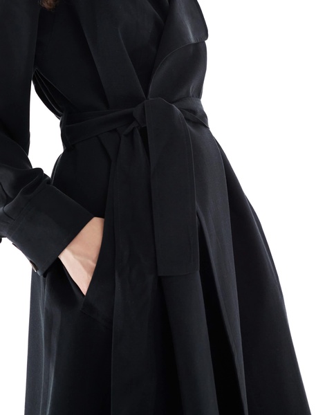 ASOS DESIGN waterfall collar trench coat in black