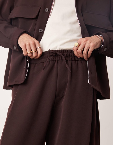 Bershka premium smart pants in burgundy - part of a set