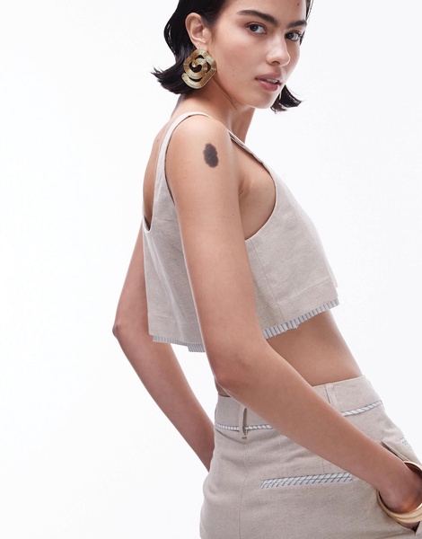 Topshop linen tailored bralette with exposed lining in ecru - part of a set