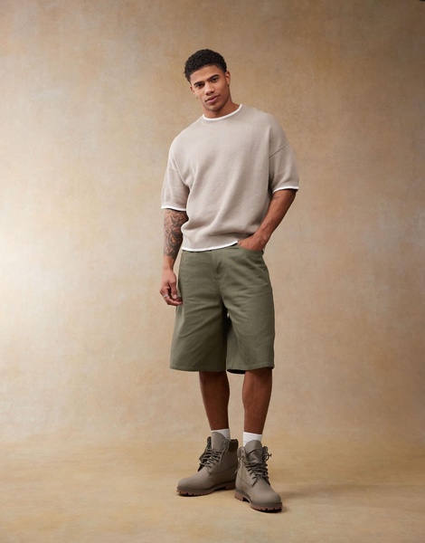 ASOS DESIGN oversized boxy fit knit pique crew neck T-shirt in stone