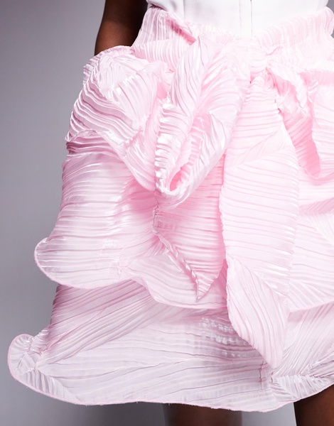 ASOS LUXE textured organza rara skirt with bow in light pink