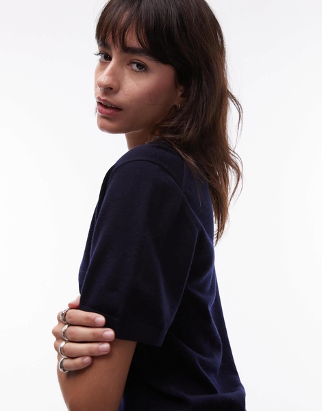 ARKET merino wool T-shirt in navy