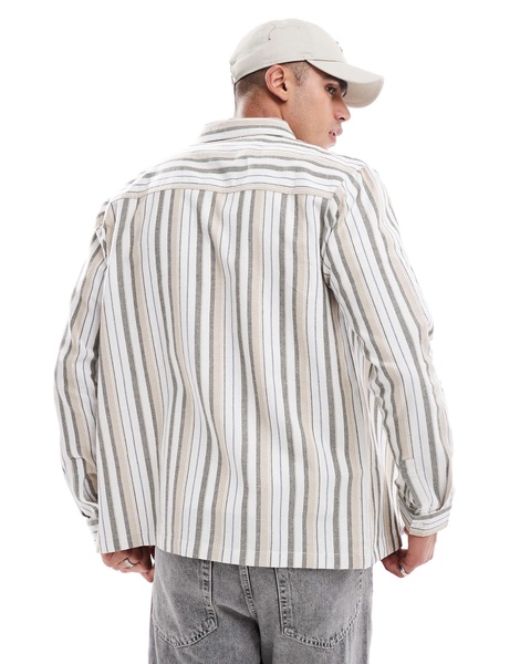 Another Influence striped patch pocket shirt in brown