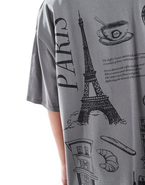 ASOS DESIGN boyfriend fit t-shirt with paris back graphic in charcoal