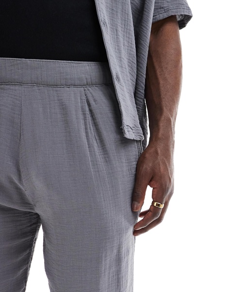 Bershka textured pull on pants in gray - part of a set