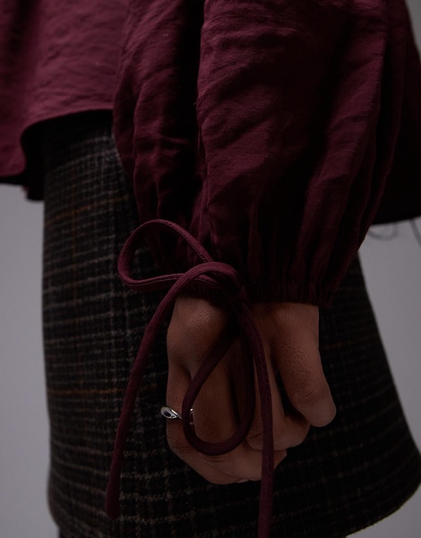 Topshop soft touch tie front top in burgundy