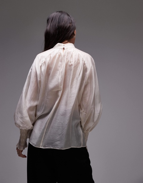 & Other Stories sheer volume blouse with frill detail in white
