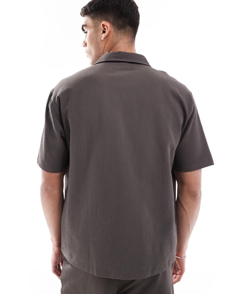 Bershka plisse shirt in charcoal - part of a set