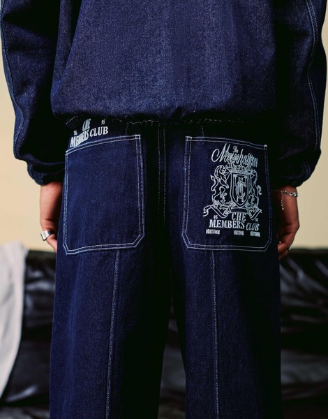 ASOS DESIGN super baggy jeans with embroidery detail in indigo - part of a set