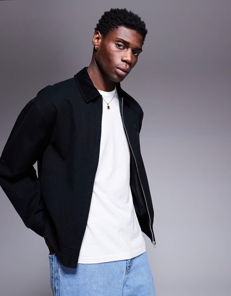 ASOS DESIGN oversized washed harrington jacket in black