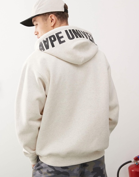 Aape by A Bathing Ape logo zip up hoodie in beige