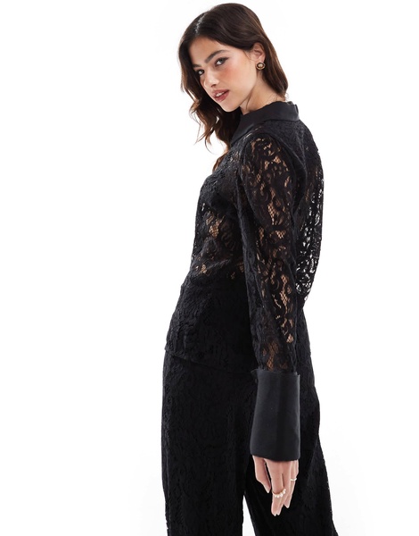 French Connection sheer lace shirt in black - part of a set