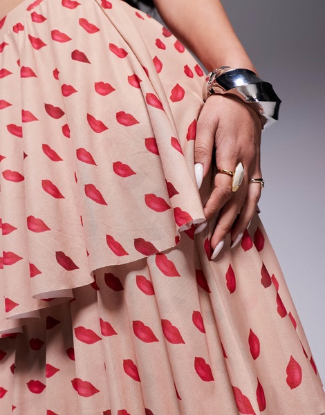 AFRM Jace ruffle maxi skirt in almond kiss print - part of a set