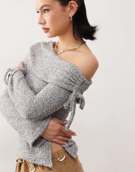 COLLUSION off the shoulder tie side long sleeve top