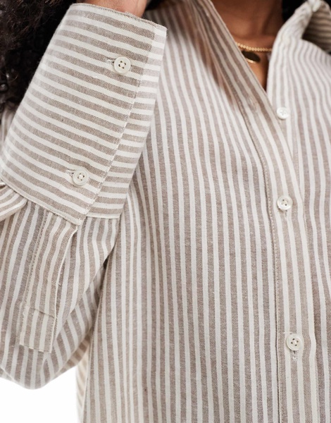4th & Reckless lightweight linen look striped shirt in beige - part of a set