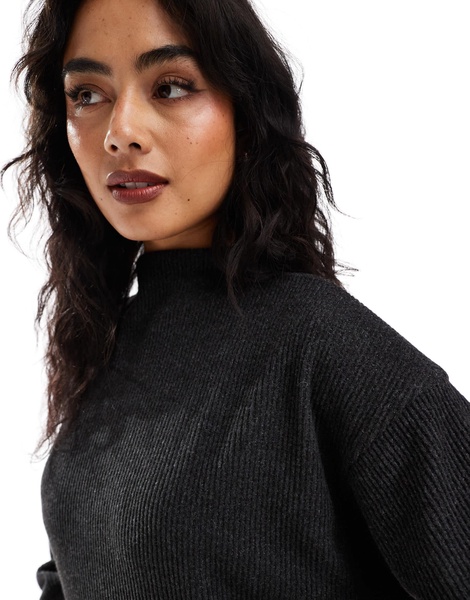 Bershka soft touch high neck top in dark gray - part of a set