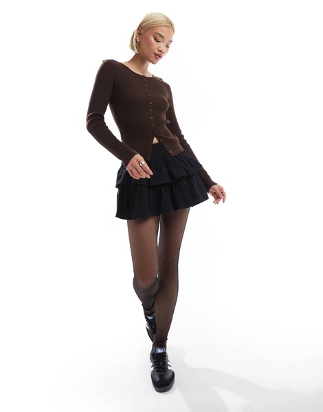 Stradivarius fitted ribbed cardigan in brown