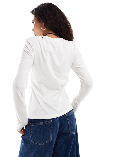Weekday Milly super soft slim fit long sleeve t-shirt in off-white
