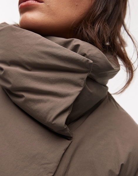 ARKET down puffer coat with clean padding in dark beige