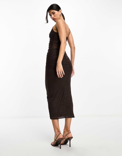 AFRM Lupita rhinestone mesh maxi dress in brown